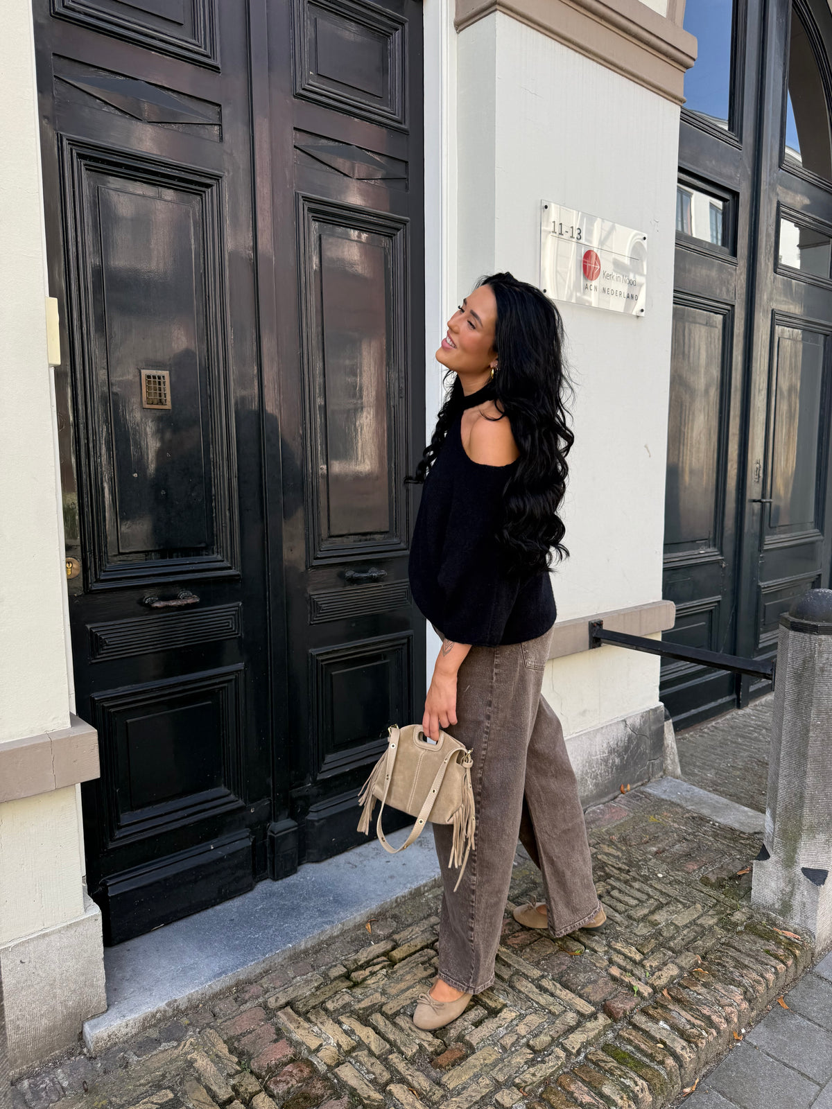 Soft knit wit/zwart/bordeaux