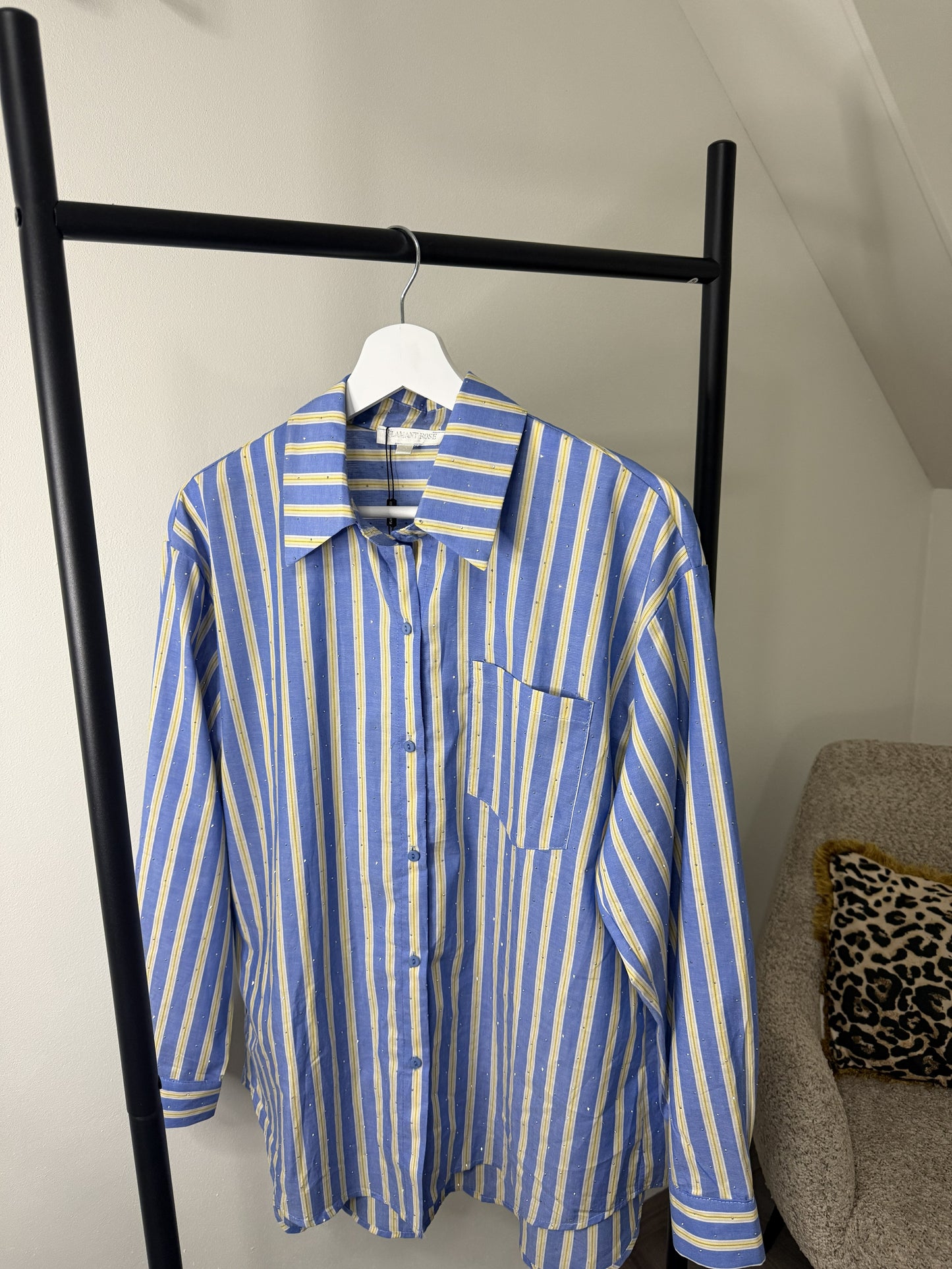 Blauw/Gele Diamantblouse