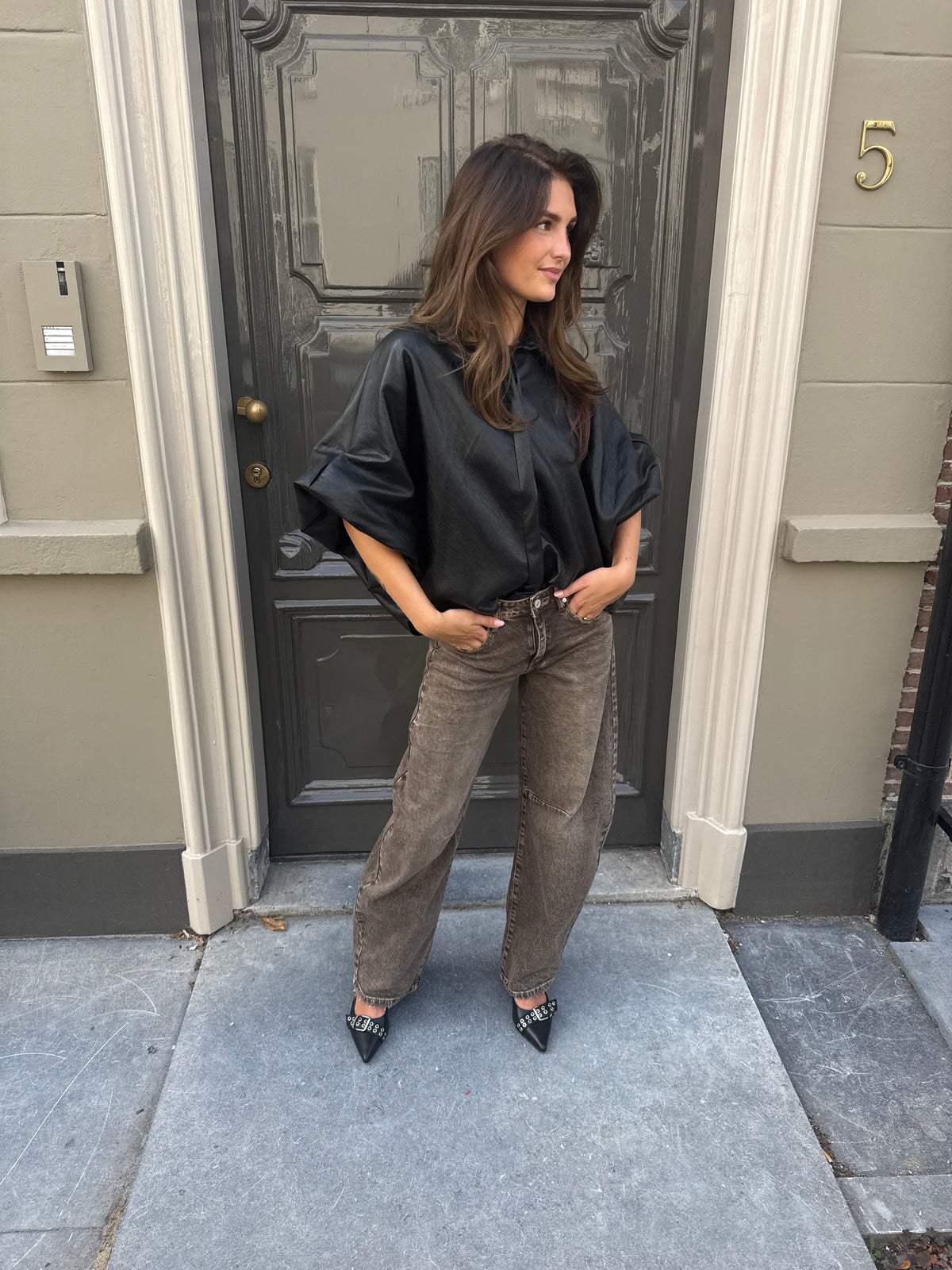 Muse blouse leer