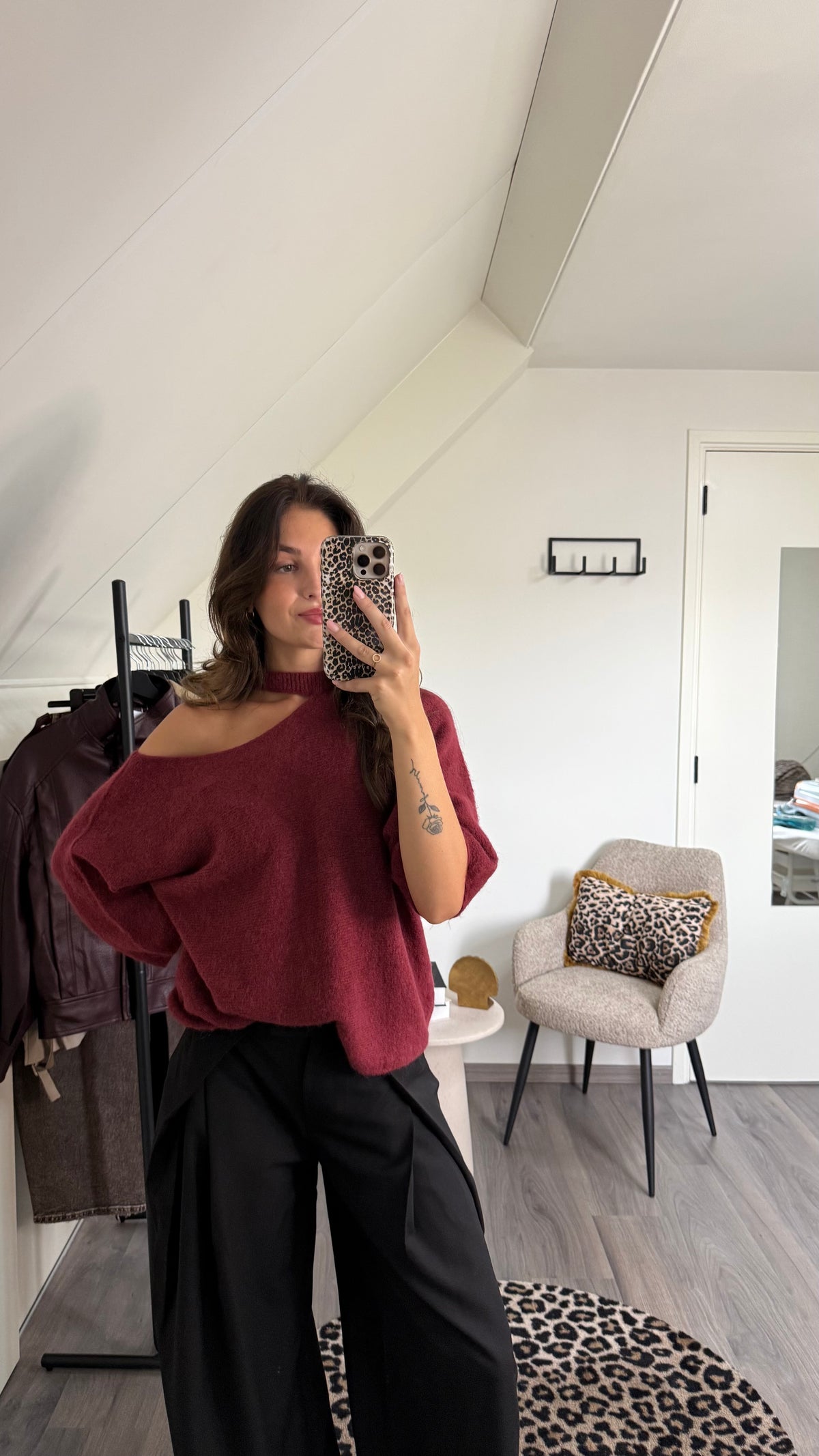 Soft knit wit/zwart/bordeaux