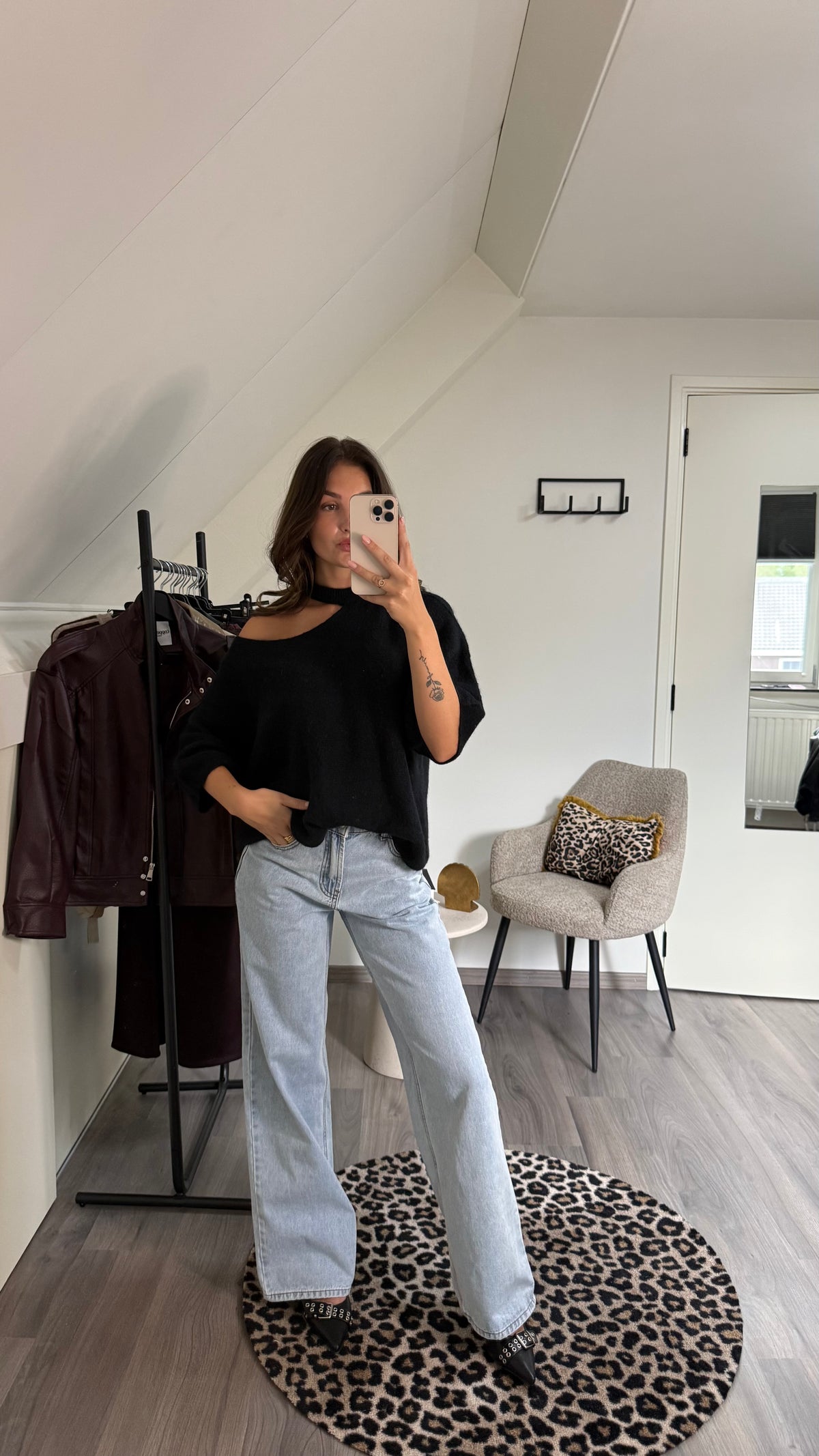 Soft knit wit/zwart/bordeaux
