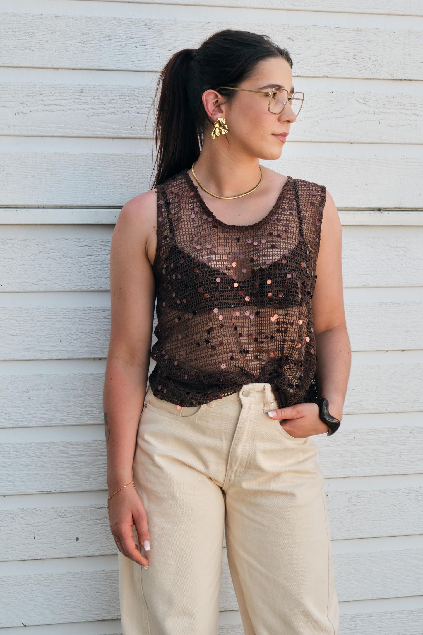 Gehaakte strandtop met glitter